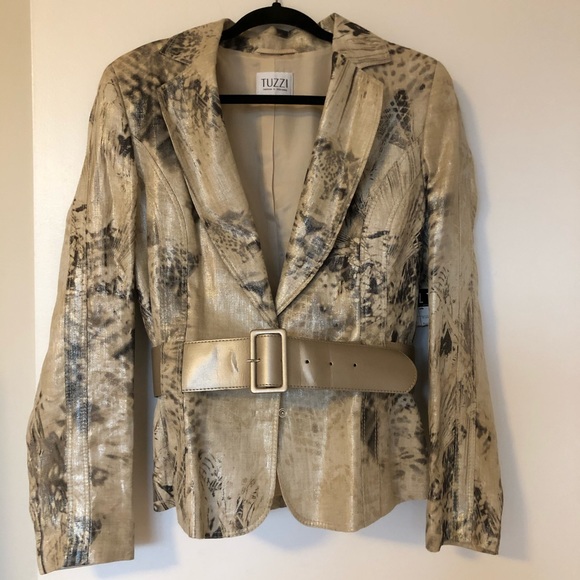 Tuzzi blazer/jacket! Tan printed metallic gold. - Picture 1 of 5